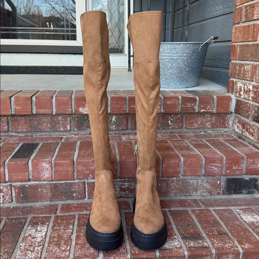 Marc Fisher Milphilly2 Over the Knee Boots Brown Tan Lug Sole Platform Size 8M